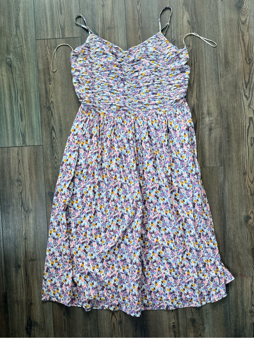 Smocked Floral Midi Dress with Adjustable Straps - Pink Multi